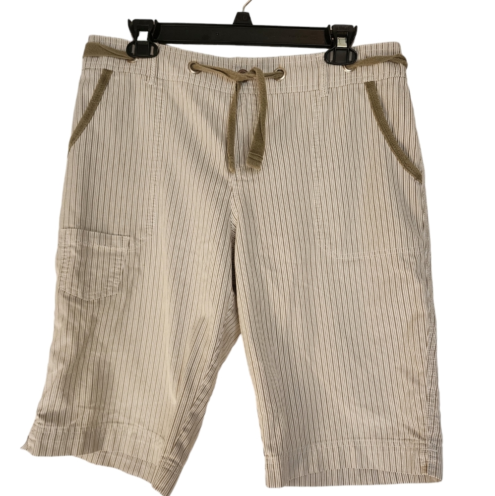 Weatherproof tan stripe walking shorts tie waist grommet accents SZ 10